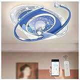  VVLXRIC Plafonier Led Avec Telecommande ， Dimmable Plafonnier Avec App TéLéCommande Lampe Ventilateur Plafond Silencieux ， Pour Chambre Salle A Manger Cuisine,Blue