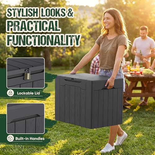 Image of Devoko 29 Gallon Deck Box, Waterproof Resin Outdoor Storage Box