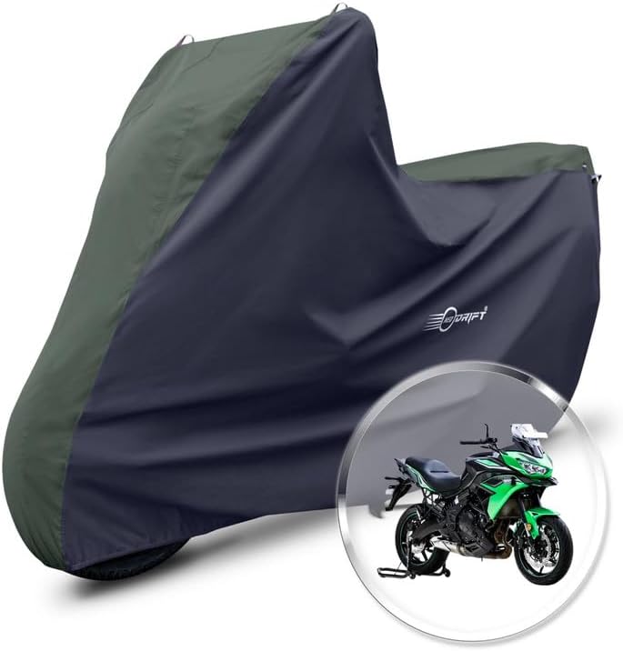 SuperMax' Bike Cover Suitable for Kawasaki Versys 650 (All-Weather Motorcycle Protection, Water & UV Resistant, Dustproof, Windproof) (Colour: L.Green - Black)