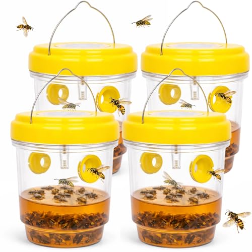 Upgraded Wasp Trap Outdoor Hanging Reusable Yellow Jacket Trap with Bait Reservoir Carpenter Bee and Hornet Catcher Hanging Wasp Catcher for Outdoor Use