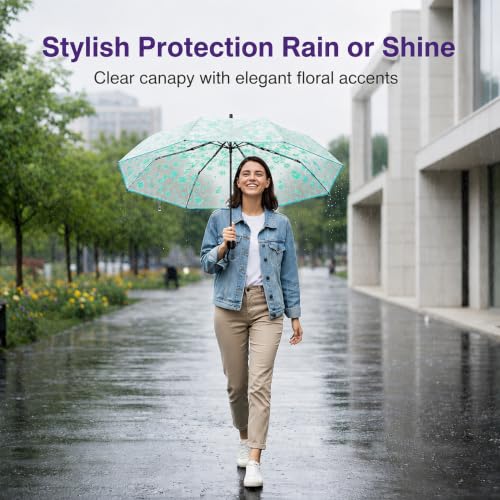 Image of Contacts Transparent Windproof Travel Waterproof Canopy, Strong Fiberglass Frame Portable Umbrella for Rain