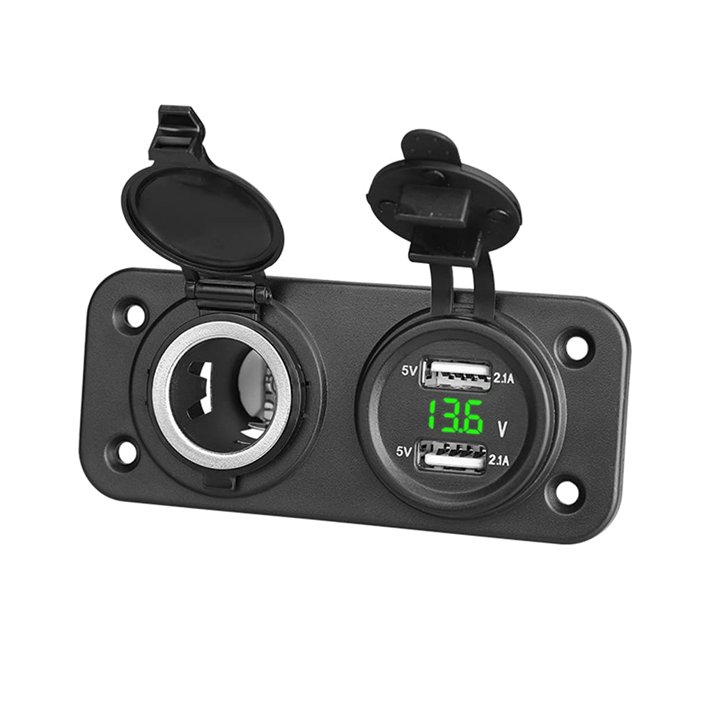 GRABLOOM Car Motorcycle 12V-24V Power Supply Adapter USB Voltmeter Charger Socket Panel Plate Mount Outlet Power Port Outlet Converter Adapter Combo Car Charger for Hair Dryer Headphone