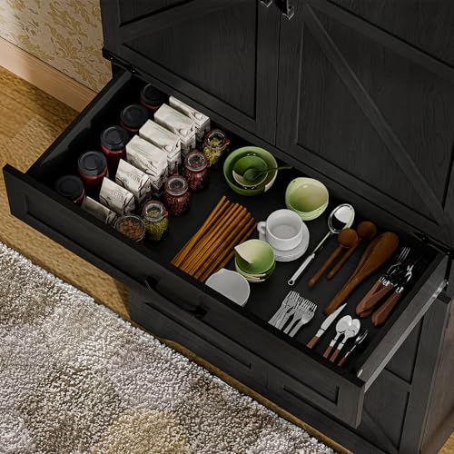 72\" Kitchen Pantry Storage Cabinet, Farmhouse Storage Cabinet with Adjustable Shelves, Large Capacity Storage Cabinet with Drawer,Freestanding Cupboard for Kitchen, Dining Room, Living Room, Black