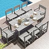 Jocoevol Patio Dining Sets 9 Piece HIPS Outdoor Dining Table Set with Umbrella Hole Table and 8 Chairs Furniture for Backyard Poolside Garden, Grey