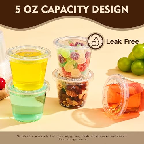 Image of YEEHAW 100 Sets - 5 oz Jello Shot Cups with Lids, Portion Cups, Clear Disposable Plastic Jello Shot Cups for Meal Prep, Salad Dressing, Souffle, Portion Containers