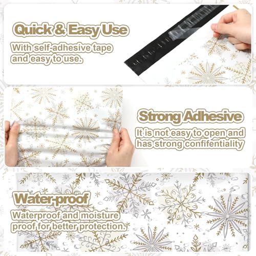 JarThenaAMCS 100Pcs Christmas Poly Mailers 10 x 13 Inch Gold Silver Snowflake Winter Envelope Mailers Xmas Self-Sealing Plastic Packaging Mailing Bags for Small Business Clothing by JarThenaAMCS - Image 3