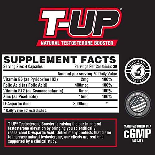 Nutrex Research T-Up Natural Testosterone Booster For Men Test Booster Muscle Enhancer And Libido Support Pills | Daa D-Aspartic Acid Supplement, Zinc, B6, B12 | 120 Capsules #TOP2