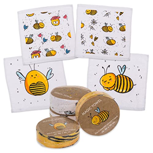 MIK funshopping Set of Magic Washcloths, Magic Cloth, Magic Towel, Party Bag, Children's Gift Tombola (Set of 4 Hardworking Bees)
