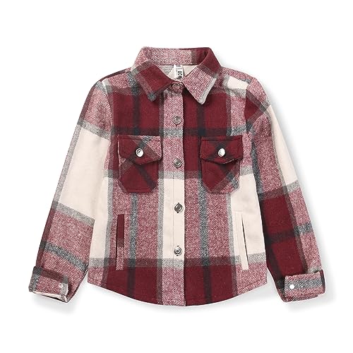 Image of Girls Flannel Plaid Shacket Button Down Long Sleeve Casual Shirt Shackets Fall Jacket Clothes