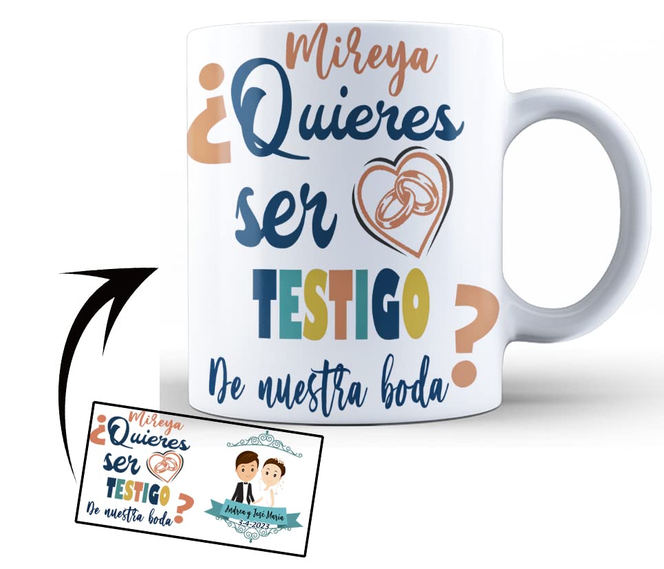masqueprecios Taza cerámica Desayuno Testigo de Boda Regalo Detalle Novios,Taza personalizada para pedir a alguien que sea parte importante de tu día