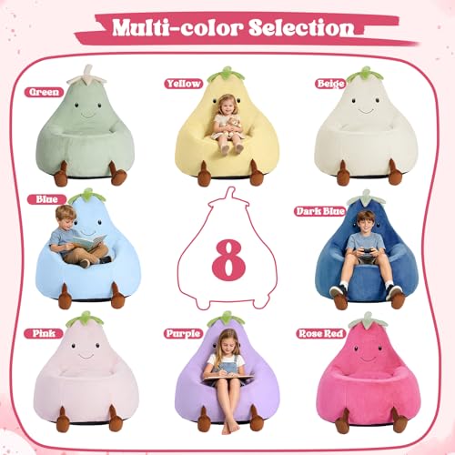 Image of 31 Inches Memory Foam Bean Bag Chair - Ultra Soft Faux Rabbit Fur Round Sofa with Handle & Machine Washable Cover, Eggplant-Shaped Kids Reading Chair for Bedroom, Living Room and Playroom, Magenta