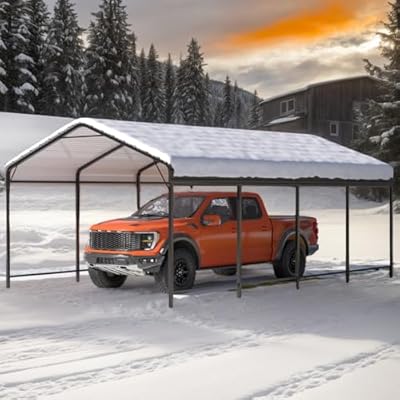 12x20 FT Polar Aurora Metal Carport with Reinforced Base, Heavy-Duty Galvanized Shelter for Trucks, Boats, Cars, and Tractors, Portable freestanding shelter