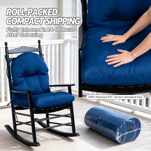 Image of QILLOWAY Tufted Outdoor Chair Cushion Set of 4, Waterproof 43x20x4 Inch Non Slip Replacement Pad for Wicker Lounge Patio Furniture, Royal Blue