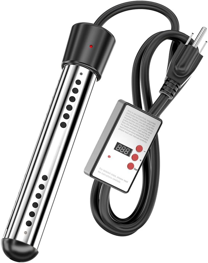 Immersion Water Heater, 1500W Portable Bucket Heater with Digital LCD Thermometer, Anti-scalding Electric Submersible Water Heater for Bucket/Tub/Pool/Basin, Rapid Heating in Minutes Black 2Pcs