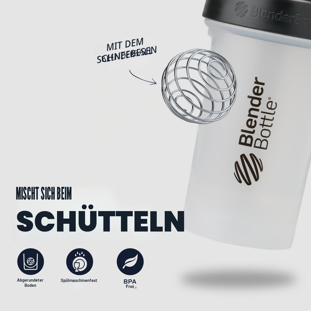 BlenderBottle Classic V2 Shaker-Flasche mit Edelstahlkugel, perfekt für Protein-Shakes, spülmaschinengeeignet, 830ml, klar/schwarz