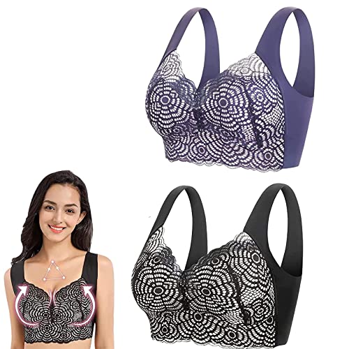 Pukmqu Slimory Bra - Lymphvity Detoxification and Shaping & Powerful Lifting Bra, Lace Wireless Bra, Slimoryeasy Bra for Women (Blue+Black-B,3XL) Cover