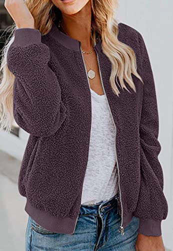 Mirol Women's Sherpa Fleece Jacket Faux Fuzzy Long Sleeve Casual Zip Up Bomber Coat #TOP1