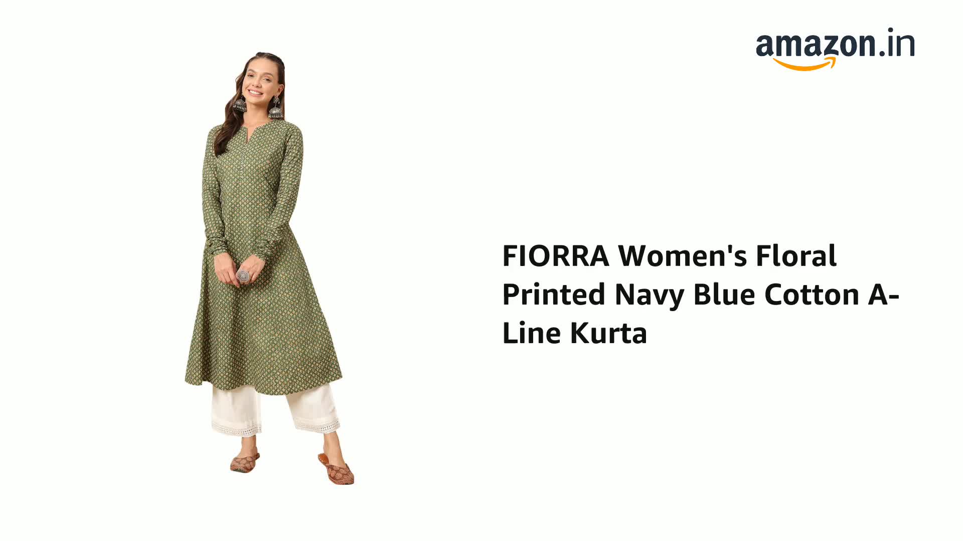 FIORRA Damen Kurta Hellgrün - Baumwolle Mit Blumenmuster
