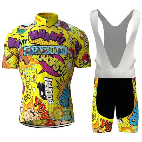 Vêtements Cyclisme Homme Été Tenue Cycliste Manche Courte,Maillot de Velo VTT MTB Jerseys et Cuissard à Bretelle avec 9D Coussin Gel,Ensemble Combinaisons...