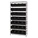 Quantum Storage Systems WR8-240BK 8-Tier Complete Wire Shelving System with 28 QUS240 Black Giant Open Hopper Bins, Chrome Finish, 14" Width x 36" Length x 74" Height