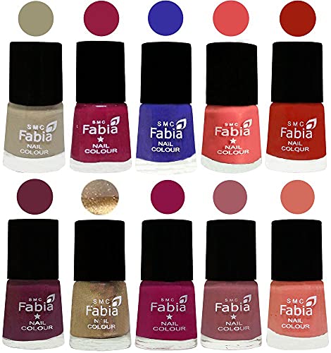 Image of SMC Fabia ALL IN ONE (PACK OF 10), Long Lasting Glossy Nail Polish, 6 ml Each, All Vibrant Colours,01691
