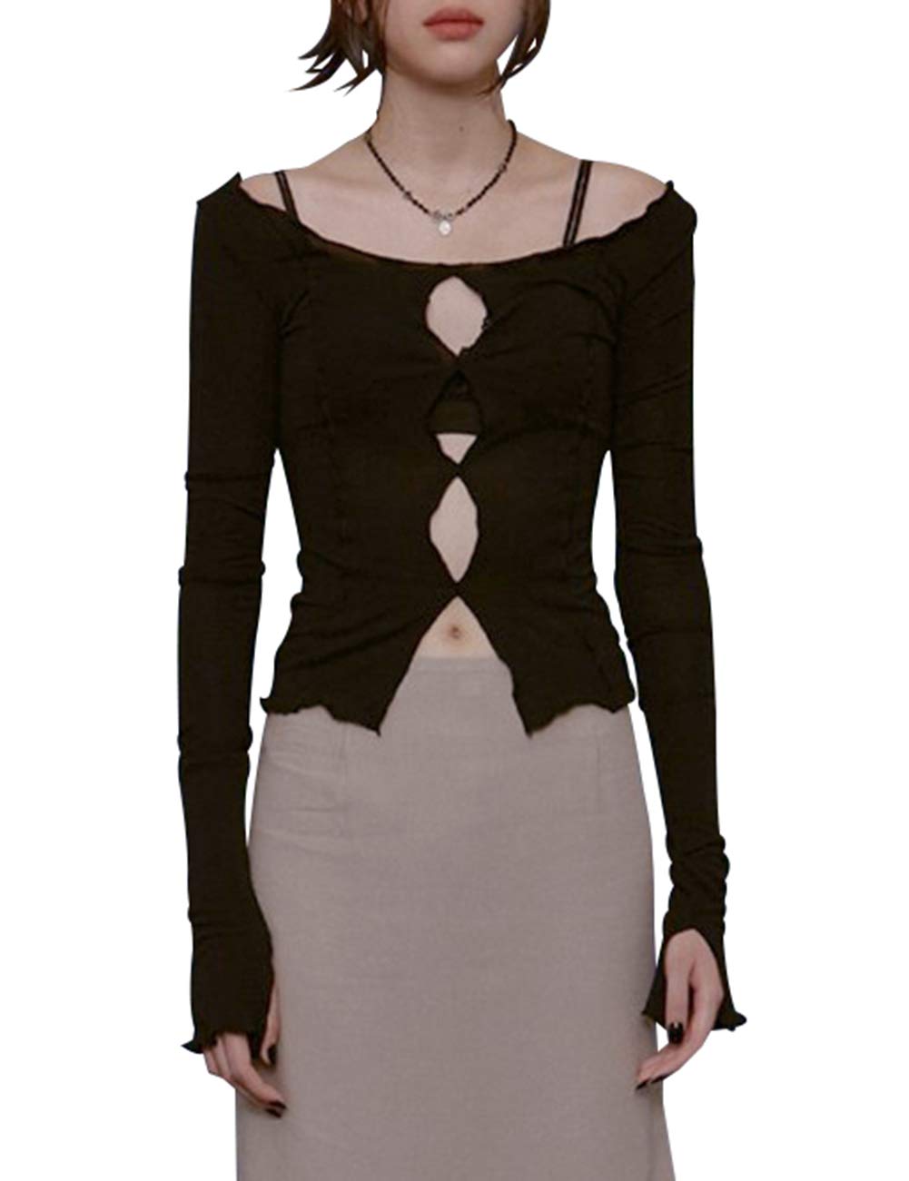 FAIMILORY Women's Streetwear Patchwork E Girl Shirts y2k Contrast Stitch Crop Top