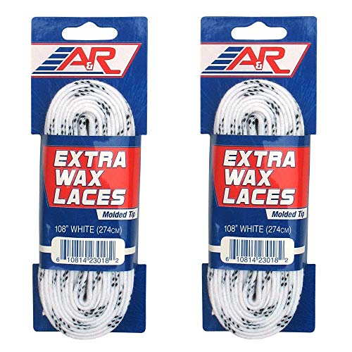 A&R Sports 2 Pair Pack Extra Wax Molded-Tip Hockey Skate Laces (White, 108
