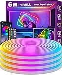 AILBTON 6m Led Neon Rope Lights,Flexible Led Rope Lights,Control with App/Remote,Multiple Modes,IP65 Outdoor RGB Neon Waterproof,Music Sync Gaming Strip Lighting for Bedroom Indoor