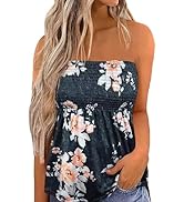 SZSMFZ Womens Smocked Strapless Bandeau Tank Tops Floral Tube Tops Backless Bandeau Tunic Tops Sl...