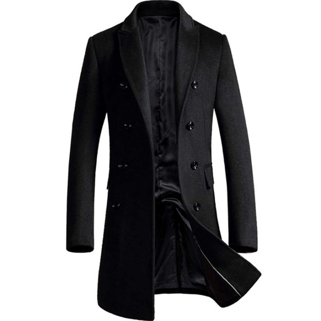 Dsimilarl Men's Black Winter Wool Coat Overcoat Double Breasted Long Trench Coat Casual Woolen Pea Coat Fashion Wool Blends Jacket Xxxl