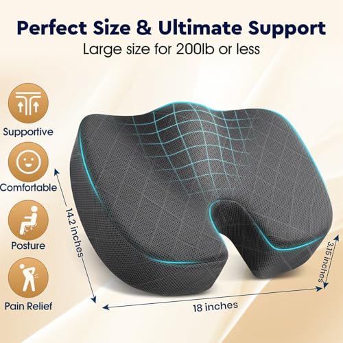 Image of TushGuard Seat Cushion - Memory Foam Sitting Pillow for Office Chair, Car Seat, Airplane, Bleacher - Sciatica & Hip & Coccyx Pain Relief Desk Chair Cushion for Long Sitting Office Workers, Car Drivers