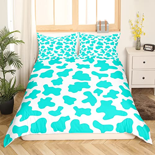 Erosebridal Kid Cartoon Bedding Set Teal Cow Print Duvet Cover Queen,Milk Cow Animal Cowhide Comforter Cover Farm Animals Bed Set For Toddler Boys Girls Farmhouse Bull Cattle Kawaii Room Decor,White #TOP2