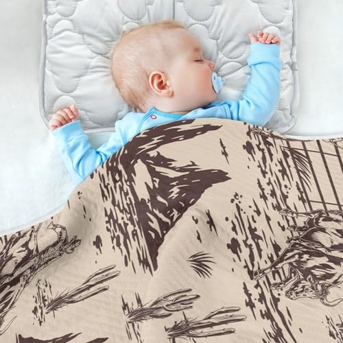 Image of Western American Cowboy Baby Blankets Soft Warm Crib Stroller Blanket for Toddler Newborn Girls Boys 30x40in