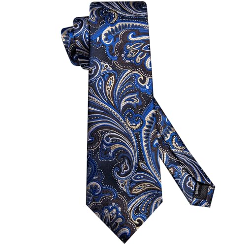 Image of Hi-Tie 70 inches Ties for Men Silk Extra Long Necktie and Pocket Square Cufflinks Set Men Big and Tall Tie Business