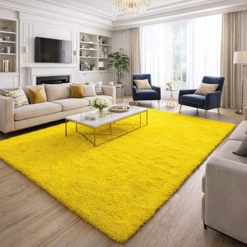 Image of Carpet for Hallway, Kitchen, and Modern Interiors, Cozy Shag Runner for Living Room, Entryway & Office Decor Size 5x8 feet Yellow