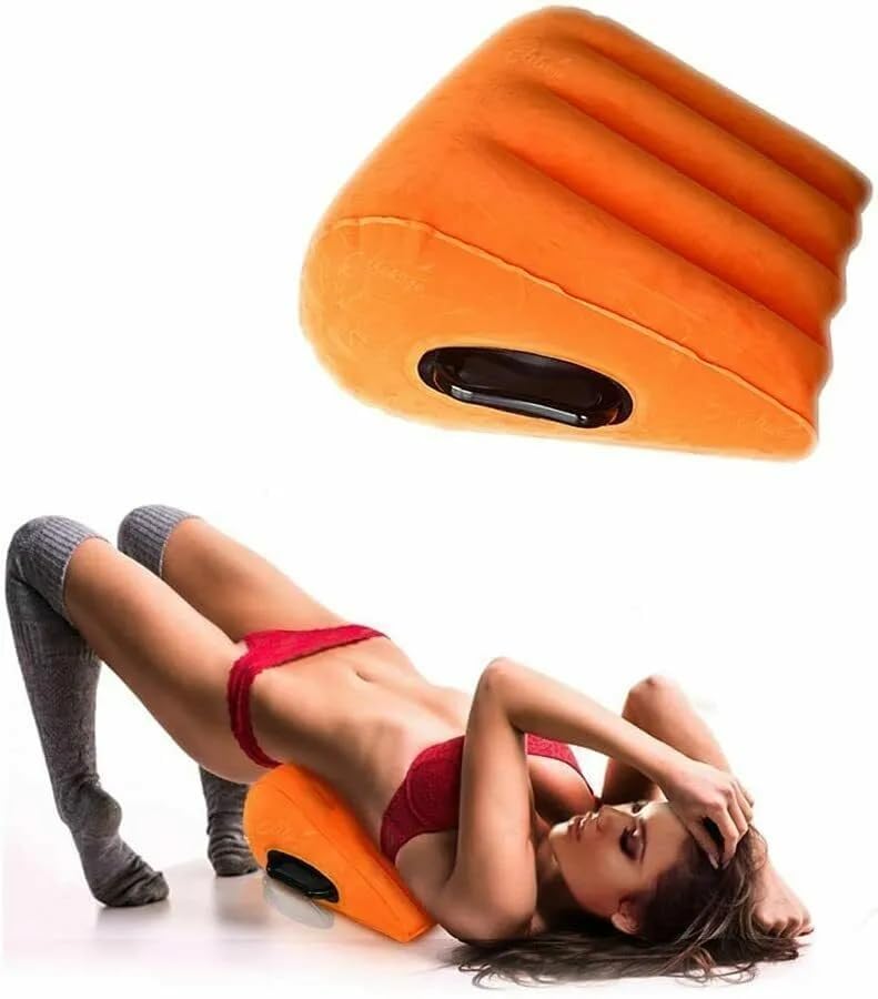 Newly Orange Triangle Wedge Pillow with Handle Inflatable Ramp Positioning for Deeper Position...