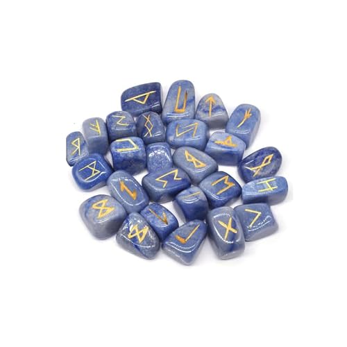 EDZZEL Natural Blue Aventurine Rune Stones Set with Engraved