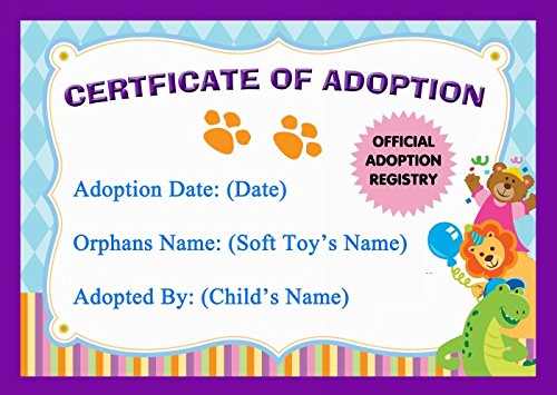 Soft Toy Teddy Bear Official Personalized Adoption Certificate