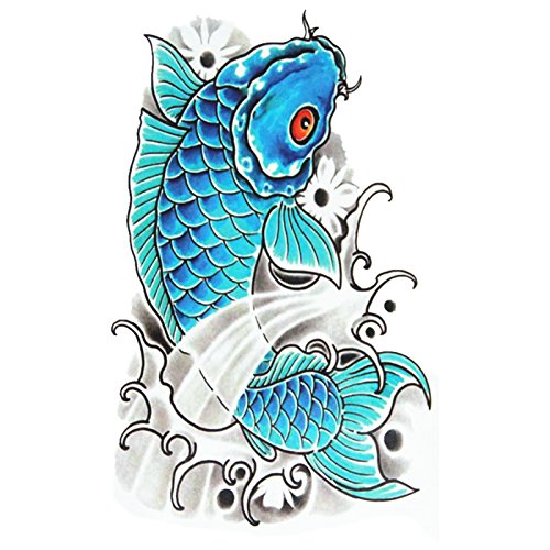 SanerLian Waterproof Temporary Fake Tattoo Stickers Green Blue Fish Large Design Body Art Make Up Tools Set of 2