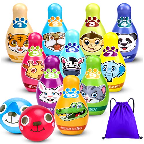 Kids Toys Bowling Set Toddler Learning Activity, Number 1-10 Cute Animal Soft Foam Pins 2 Balls with Storage Bag, Educational Baby Gift Indoor Outdoor Toys, Toddler Toys 3 Year Old Boys Girls, Age 4 5