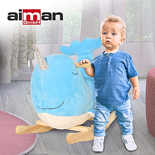 Aiman – Schaukeltier Delphin – Schaukelspielzeug aus Plüsch und Holz zum Aufsitzen, Geeignet für Kleinkinder… – Bild 3