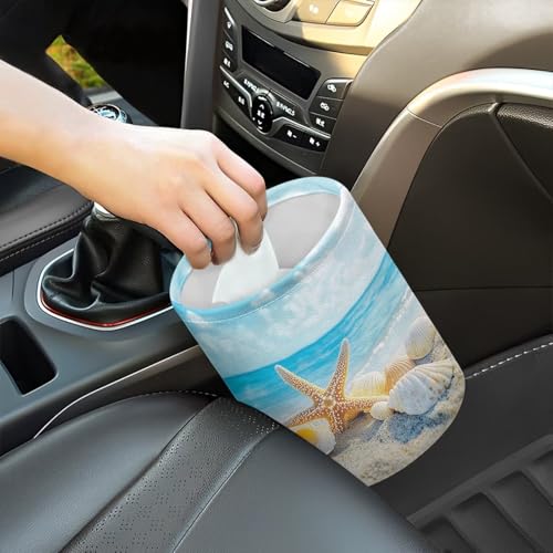 Image of Sea Star Shell Car Trash Bin Hanging, Waste Basket - Cute, Portable, Collapsible, Waterproof Rubbish Bag for Back Seat, Floor, or Hanging Headrest