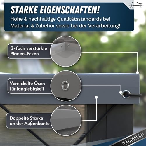 Tarpofix® Anhänger Plane 217 x 117 cm inkl. Planenseil | Anhängerplane Flachplane aus PVC PLANENMATERIAL | Verstärkte Unsinn Anhänger Plane für 750kg PKW Hänger | Abdeckplane Anhänger Abdeckung | Grau
