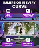 Arozzi Nova 34" zakrzywiony monitor do gier VA UWQHD 3440 × 1440, 165Hz, 1ms, FreeSync, HDR, Ultra Panoramiczny, Wbudowane głośniki - Forest Green
