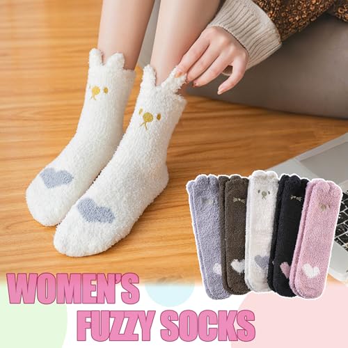 Image of ZaYang Womens Fuzzy Slipper Socks Cute Animal Soft Warm Winter Microfiber Sleeping Socks