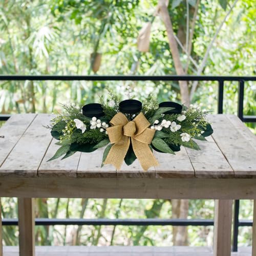 Svndlyn SDC-00002 Candle Holders Centerpiece For Table,3 Wick Candle Holder With Gypsophila Artificial Flower,Artificial Magnolia,Freesia And Holly Berries For Table Centerpiece Decor,Dining Room Decor,Desktop Decor thumb #3