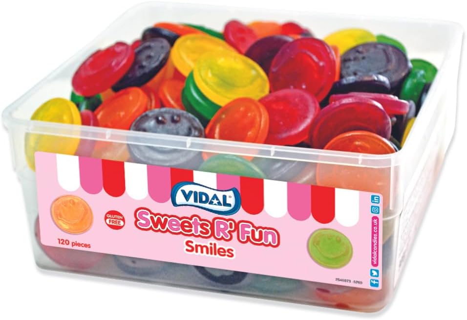 Vidal's 3kg Bulk Bags, Tubs, Lollipops & Chew Bars Galore: A Sweet Wonderland Awaits! (120 Piece tub of Smiles)