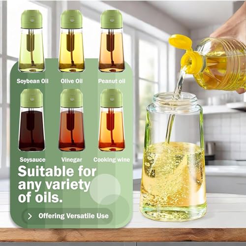 Image of Glass Oil Dispenser Bottle with Automatic Flip Lid Leakproof, 500ml for Cooking Oil, Vinegar, Soy Sauce Stylish Oil Dispenser Bottle No-Drip Auto Flip Lid Smart Oil Pourer for Kitchen