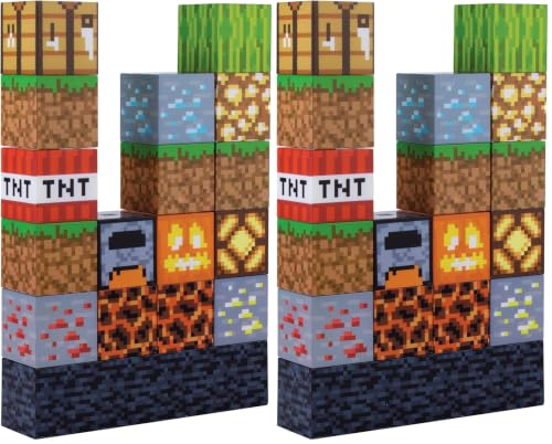 Image of Paladone Minecraft Building Block Night Light - Officially Licensed LED Lamp for Boys' Bedrooms, Gaming Decor & Gifts - Fun Minecraft Room Accessory (Pack of 2)