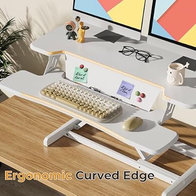 JOY worker Standing Desk Converter, 35 Height Adjustable Sit Stand Up Desk Riser with Keyboard Tray & 6 Fridge Magnets, Desktop Workstation Riser for Home Office Computer Laptop, White